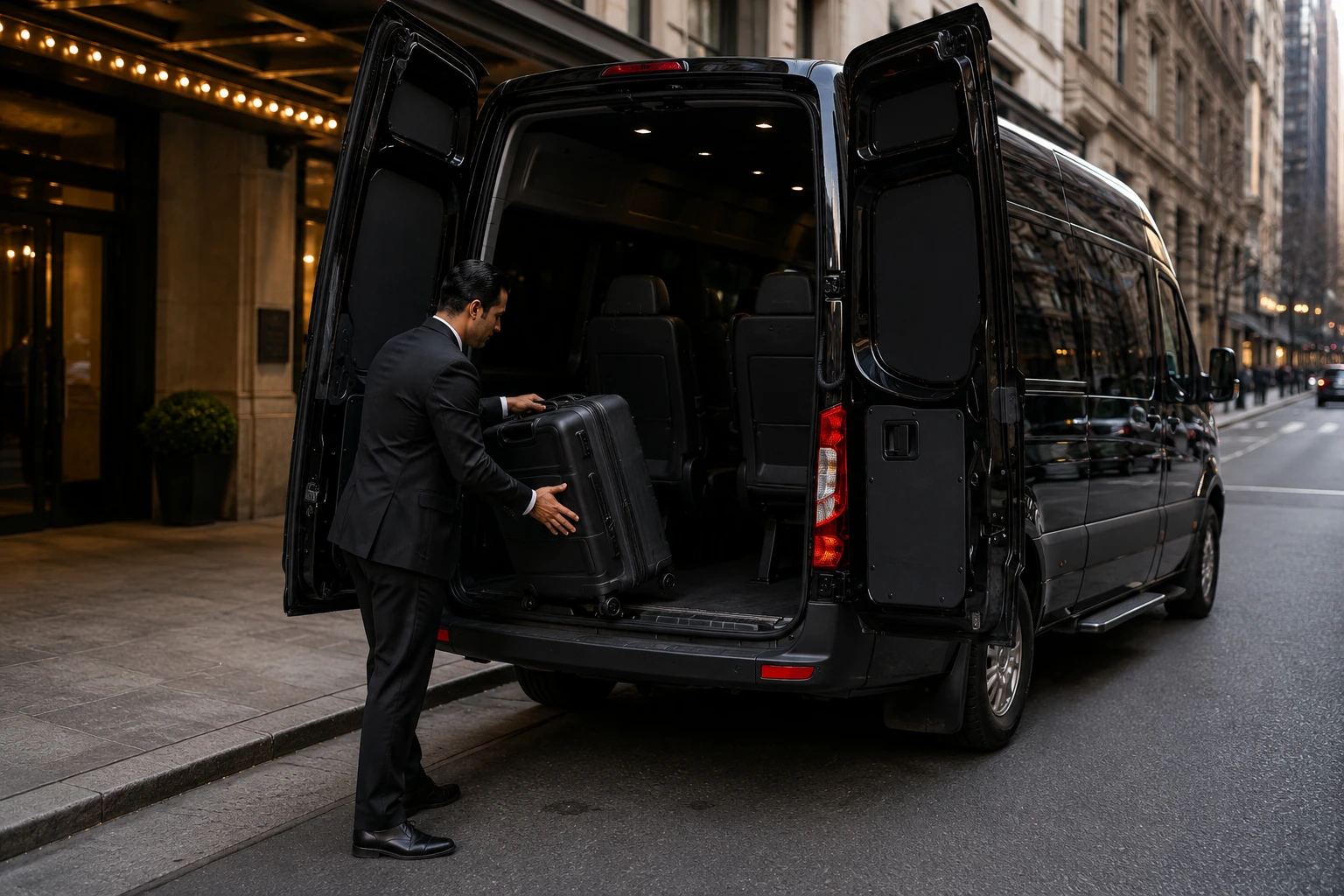 Baki Tour chauffeur loading a suitcase into the Sprinter after an airport pickup
