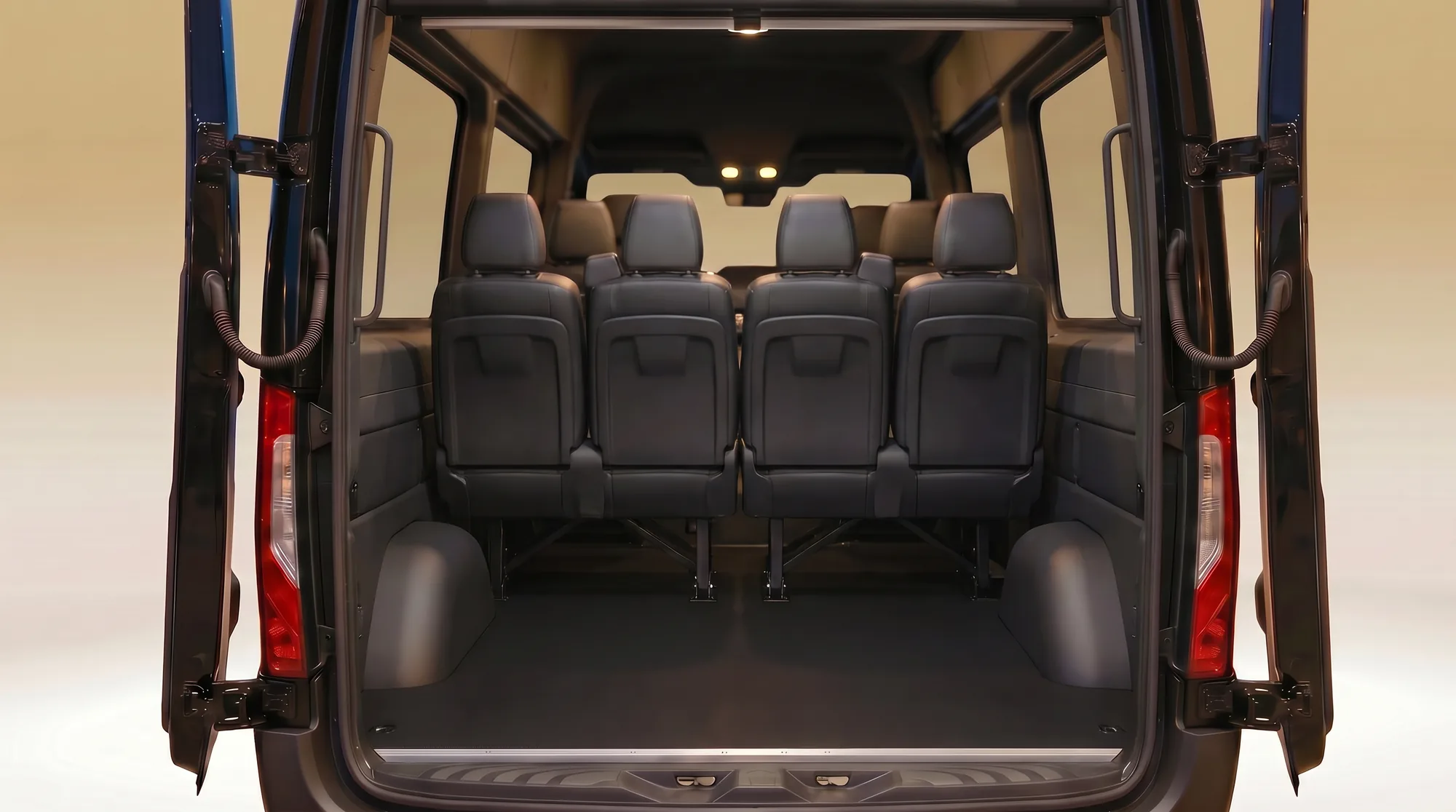 The rear luggage bay of the 14-passenger Sprinter
